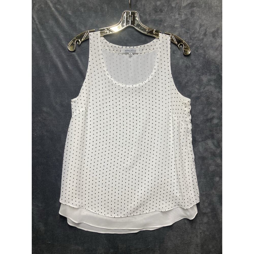 Rose+Olive Polka Dot Layered Hem Sleeveless Tank Top Flowy Chiffon Casual Chic M